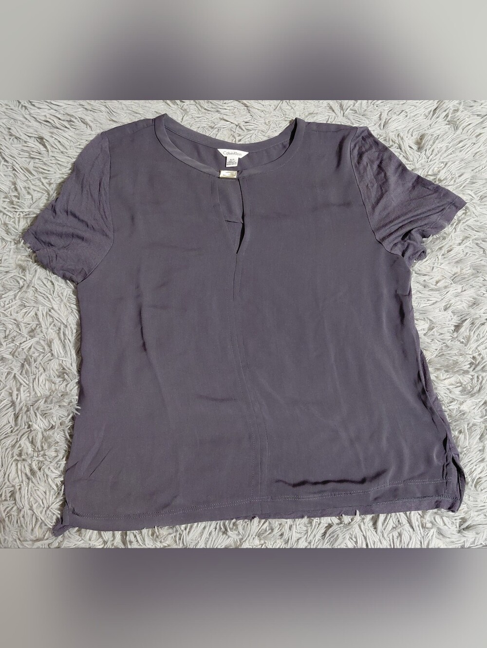 Calvin Klein Women's Gray Short-Sleeve Blouse Size Small